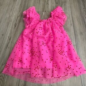 Girls Hot Pink Tulle Dress with Red Heart Accents Sz 2T